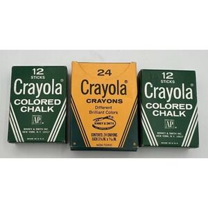 Crayola Crayons 24 Binney Smith Made in USA+ Colored Chalk 12x2 New Vintage